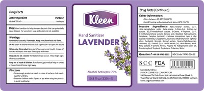 Kleen Hand Sanitizer Lavender 320ml Label (Kleen Lavender 320ml)